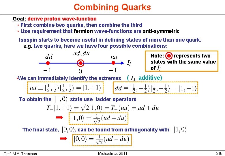 Combining Quarks Goal: derive proton wave-function • First combine two quarks, then combine third Combining Quarks Goal: derive proton wave-function • First combine two quarks, then combine third