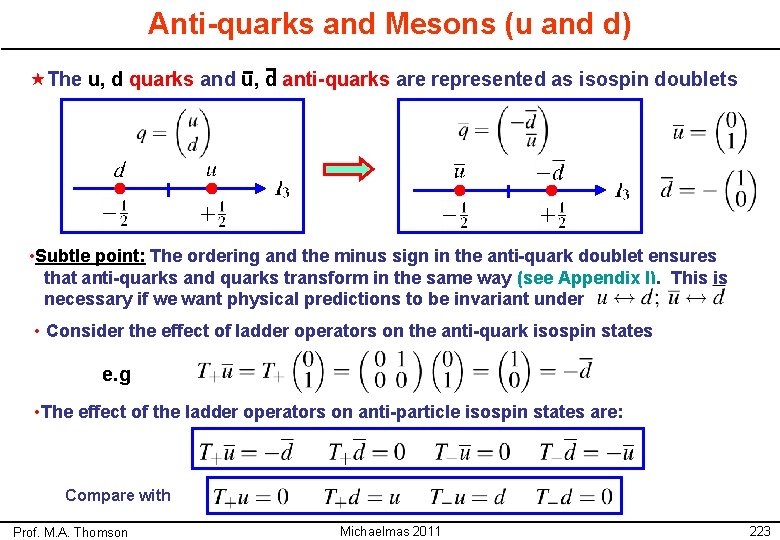 Anti-quarks and Mesons (u and d) «The u, d quarks and u, d anti-quarks Anti-quarks and Mesons (u and d) «The u, d quarks and u, d anti-quarks