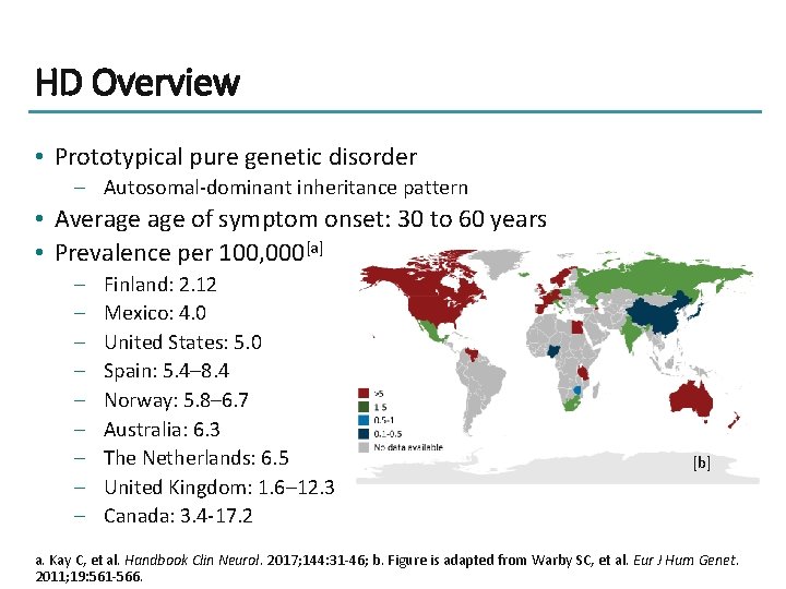 HD Overview • Prototypical pure genetic disorder – Autosomal-dominant inheritance pattern • Average of