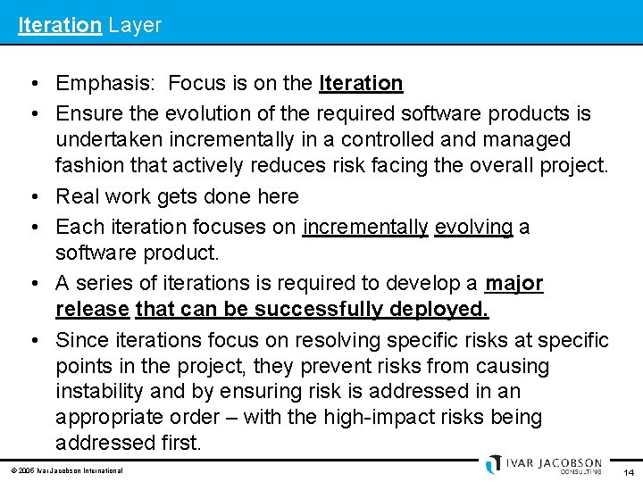 Iteration Layer • Emphasis: Focus is on the Iteration • Ensure the evolution of