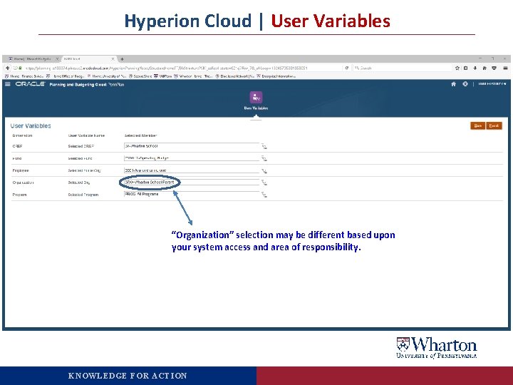 Hyperion Cloud | User Variables “Organization” selection may be different based upon Check user