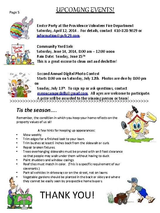 Page 5 UPCOMING EVENTS! Easter Party at the Providence Volunteer Fire Department Saturday, April