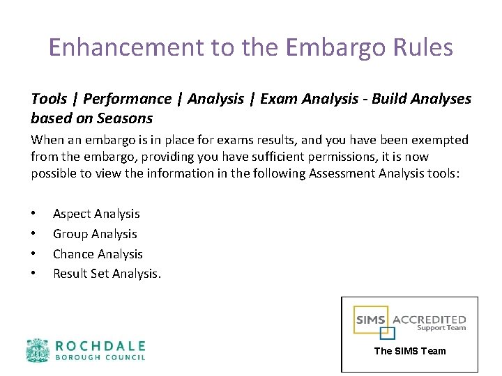 Enhancement to the Embargo Rules Tools | Performance | Analysis | Exam Analysis -