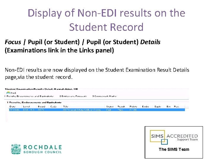 Display of Non-EDI results on the Student Record Focus | Pupil (or Student) Details