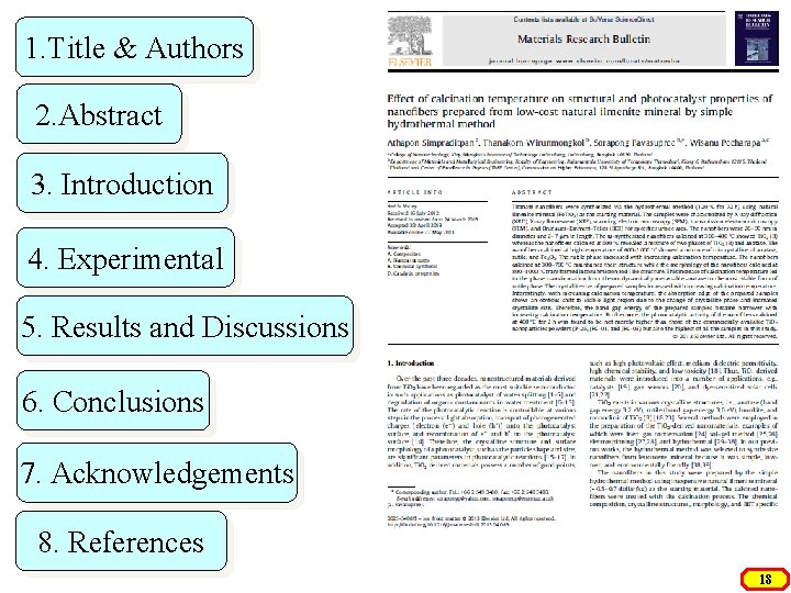 1. Title & Authors 2. Abstract 3. Introduction 4. Experimental 5. Results and Discussions