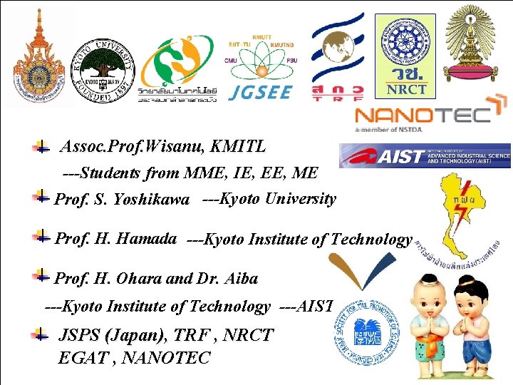 Assoc. Prof. Wisanu, KMITL ---Students from MME, IE, EE, ME Prof. S. Yoshikawa ---Kyoto