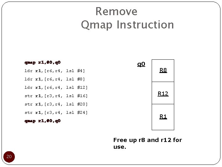Remove Qmap Instruction qmap r 1, #0, q 0 ldr r 1, [r 6,
