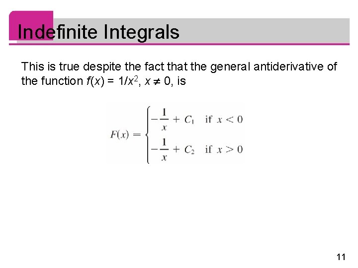 Indefinite Integrals This is true despite the fact that the general antiderivative of the