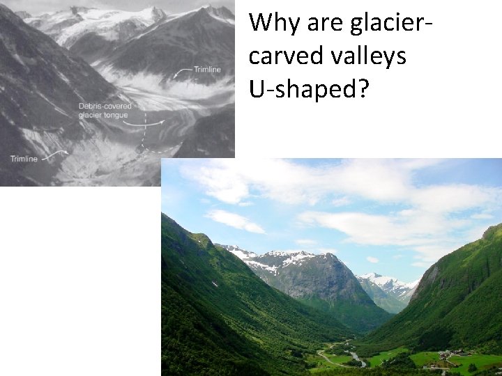 Why are glaciercarved valleys U-shaped? Why are glaciercarved valleys U-shaped?