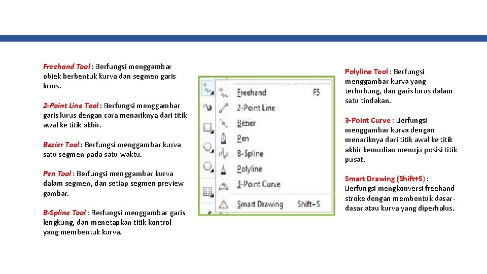 Freehand Tool : Berfungsi menggambar objek berbentuk kurva dan segmen garis lurus. 2 -Point