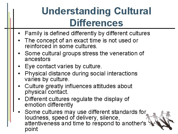 Understanding Cultural Differences • Family is defined differently by different cultures • The concept