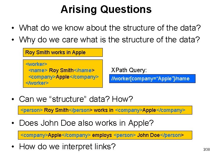 Arising Questions • What do we know about the structure of the data? •