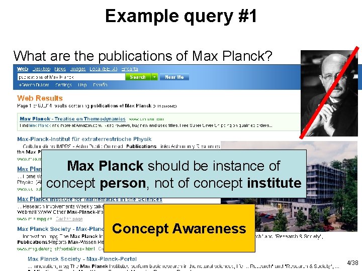 Example query #1 What are the publications of Max Planck? Max Planck should be