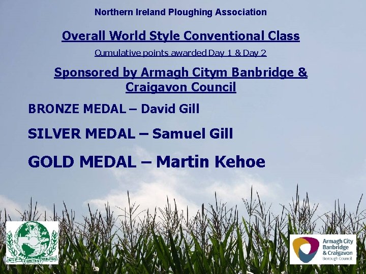 Northern Ireland Ploughing Association Overall World Style Conventional Class Cumulative points awarded Day 1 Northern Ireland Ploughing Association Overall World Style Conventional Class Cumulative points awarded Day 1