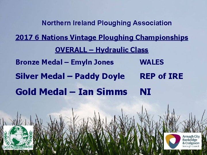 Northern Ireland Ploughing Association 2017 6 Nations Vintage Ploughing Championships OVERALL – Hydraulic Class Northern Ireland Ploughing Association 2017 6 Nations Vintage Ploughing Championships OVERALL – Hydraulic Class