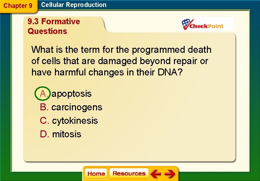 Chapter 9 Cellular Reproduction 9. 3 Formative Questions What is the term for the