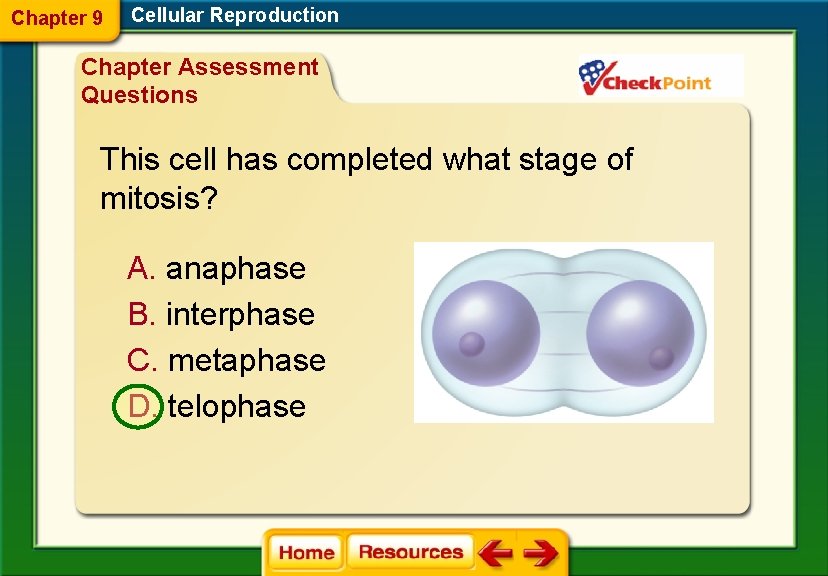 Chapter 9 Cellular Reproduction Chapter Assessment Questions This cell has completed what stage of