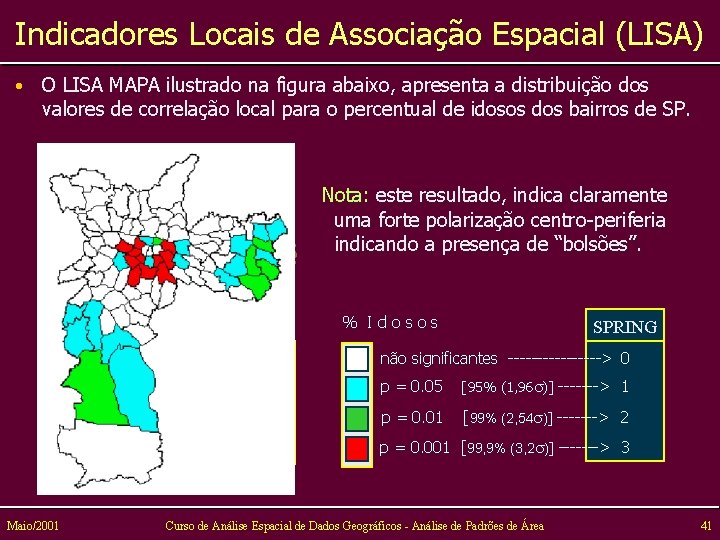 Indicadores Locais de Associação Espacial (LISA) • O LISA MAPA ilustrado na figura abaixo,
