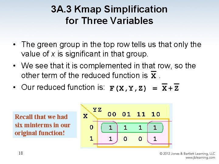 3 A. 3 Kmap Simplification for Three Variables • The green group in the
