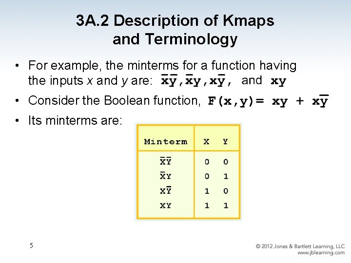 3 A. 2 Description of Kmaps and Terminology • For example, the minterms for