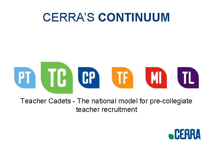 CERRA’S CONTINUUM Teacher Cadets - The national model for pre-collegiate teacher recruitment 