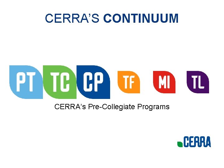 CERRA’S CONTINUUM CERRA’s Pre-Collegiate Programs 