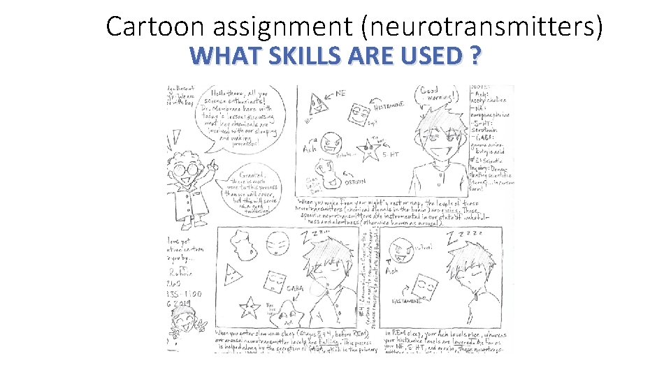 Cartoon assignment (neurotransmitters) WHAT SKILLS ARE USED ? 