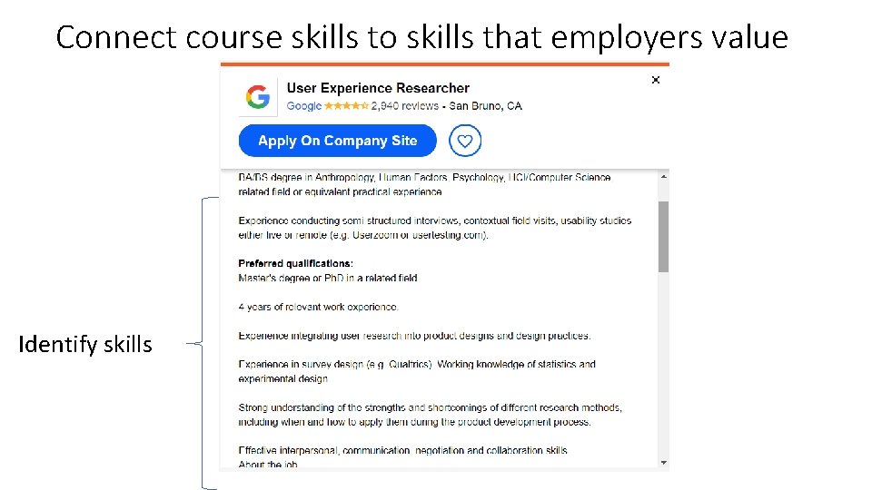 Connect course skills to skills that employers value Identify skills 