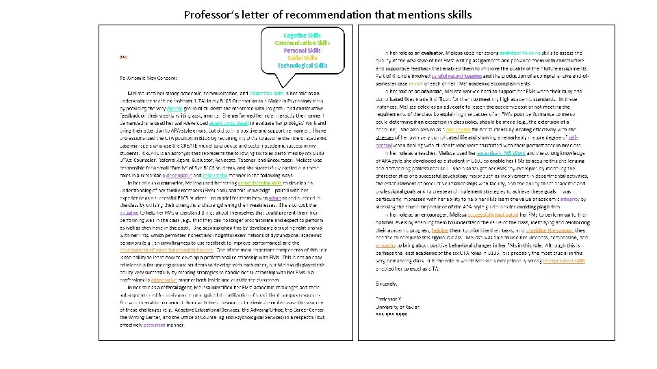 Professor’s letter of recommendation that mentions skills 