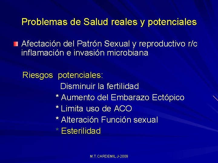 Problemas de Salud reales y potenciales Afectación del Patrón Sexual y reproductivo r/c inflamación Problemas de Salud reales y potenciales Afectación del Patrón Sexual y reproductivo r/c inflamación