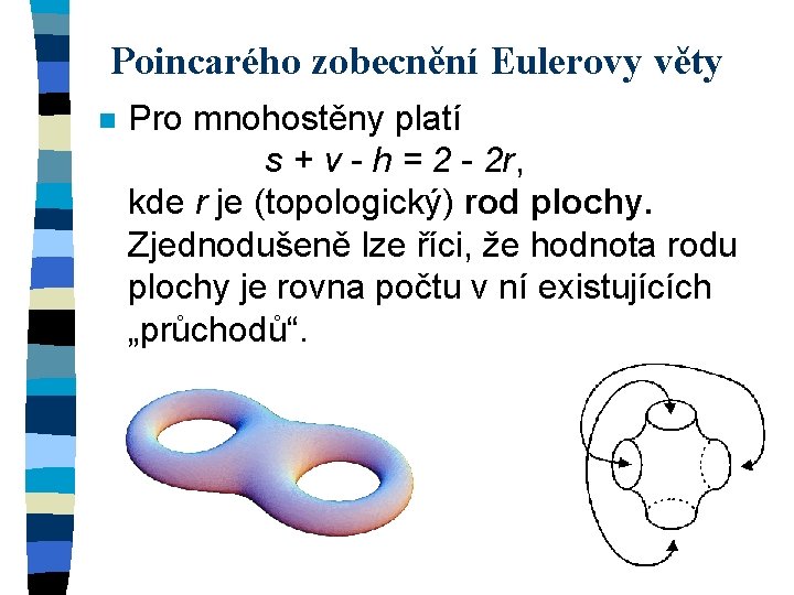 Poincarého zobecnění Eulerovy věty n Pro mnohostěny platí s + v - h =