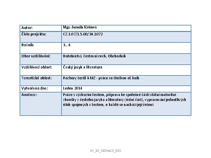 Autor: Mgr. Jarmila Krůtová Číslo projektu: CZ. 1. 07/1. 5. 00/34. 1072 Ročník: 3.