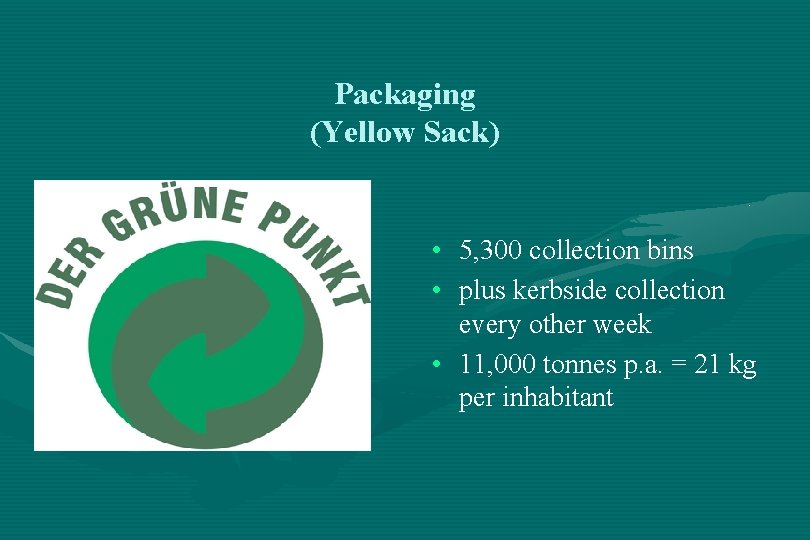 Packaging (Yellow Sack) • 5, 300 collection bins • plus kerbside collection every other