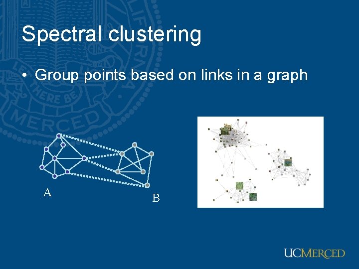 Spectral clustering • Group points based on links in a graph A B 