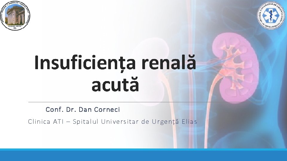 Insuficiența renală acută Conf. Dr. Dan Corneci Clinica ATI – Spitalul Universitar de Urgență Insuficiența renală acută Conf. Dr. Dan Corneci Clinica ATI – Spitalul Universitar de Urgență