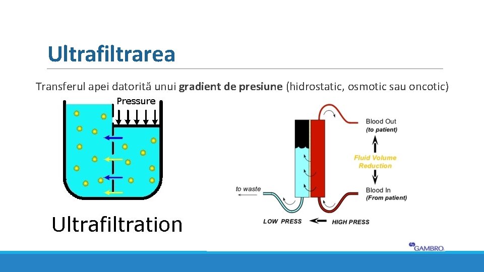 Ultrafiltrarea Transferul apei datorită unui gradient de presiune (hidrostatic, osmotic sau oncotic) Ultrafiltrarea Transferul apei datorită unui gradient de presiune (hidrostatic, osmotic sau oncotic)