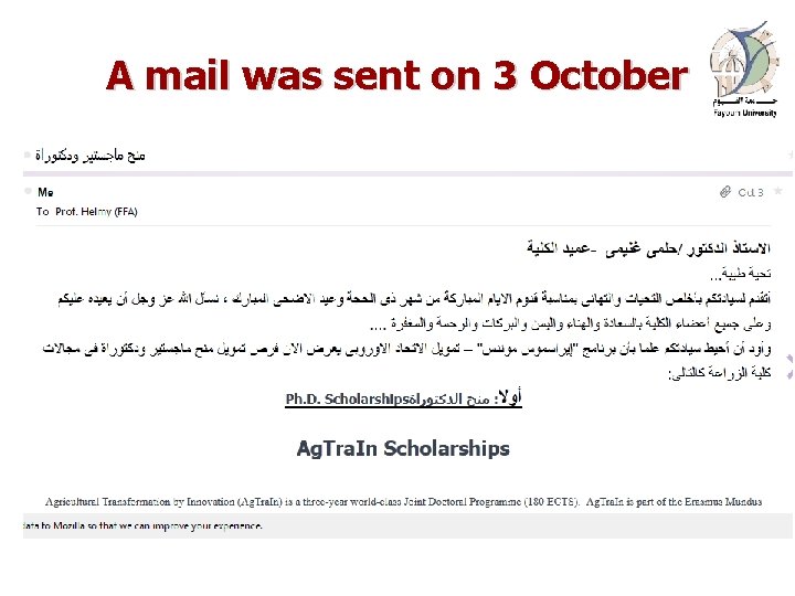 A mail was sent on 3 October 