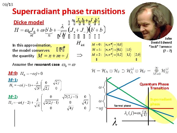 09/13 Superradiant phase transitions Dicke model m n In this approximation, the model conserves