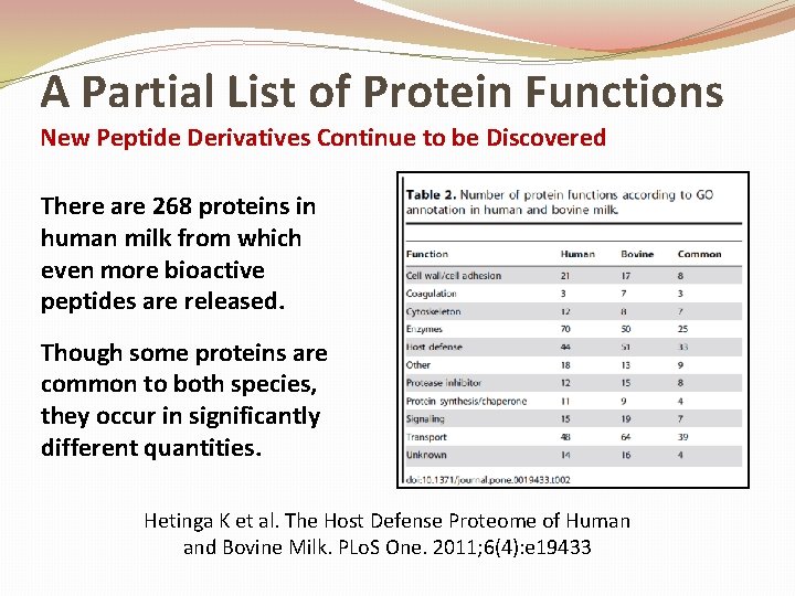 A Partial List of Protein Functions New Peptide Derivatives Continue to be Discovered There