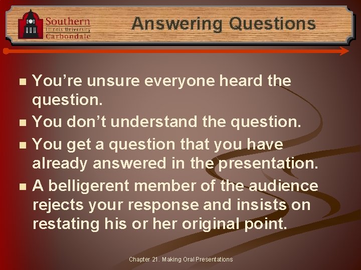 Answering Questions n n You’re unsure everyone heard the question. You don’t understand the