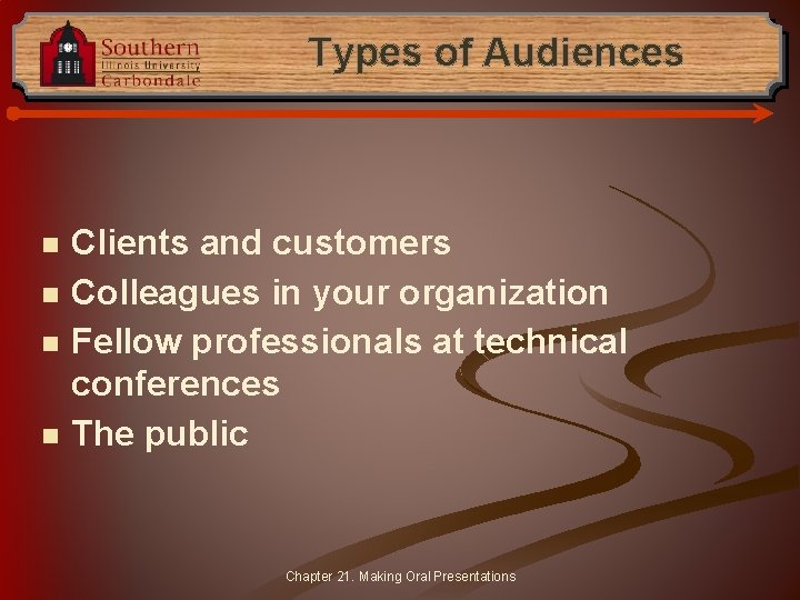 Types of Audiences n n Clients and customers Colleagues in your organization Fellow professionals