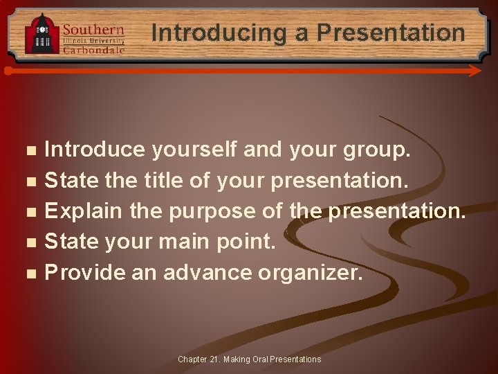 Introducing a Presentation n n Introduce yourself and your group. State the title of
