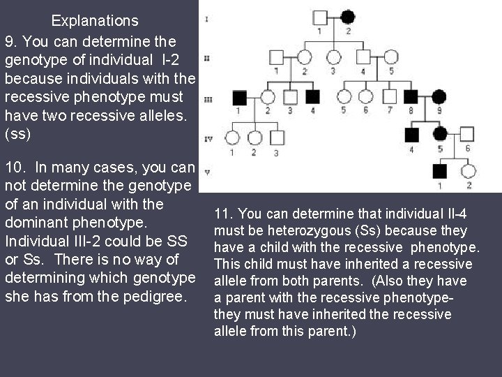 Explanations 9. You can determine the genotype of individual I-2 because individuals with the