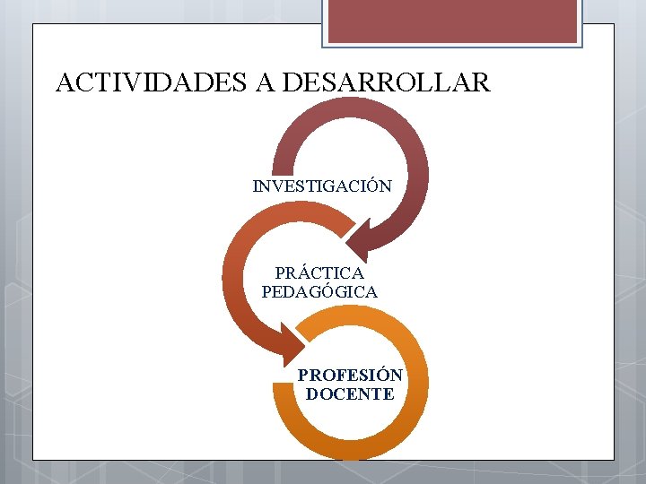 ACTIVIDADES A DESARROLLAR INVESTIGACIÓN PRÁCTICA PEDAGÓGICA PROFESIÓN DOCENTE 