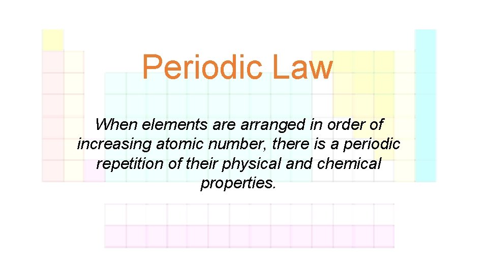 Periodic Law When elements are arranged in order of increasing atomic number, there is Periodic Law When elements are arranged in order of increasing atomic number, there is