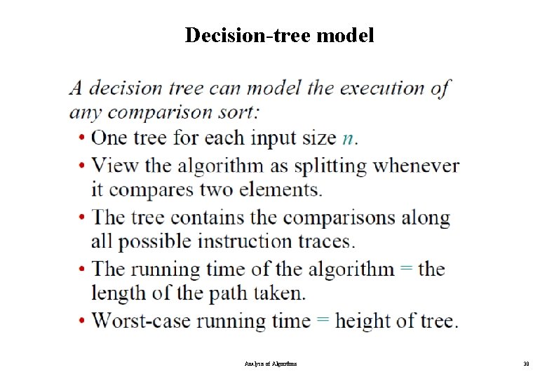 Decision-tree model Analysis of Algorithms 30 