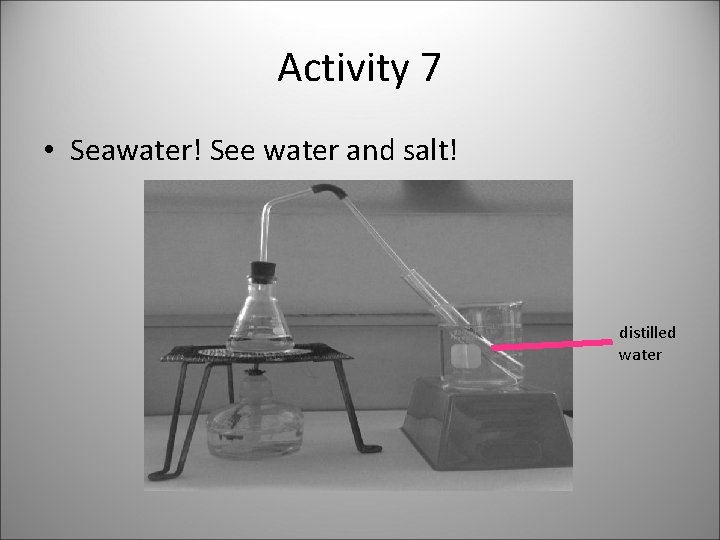 Activity 7 • Seawater! See water and salt! distilled water 