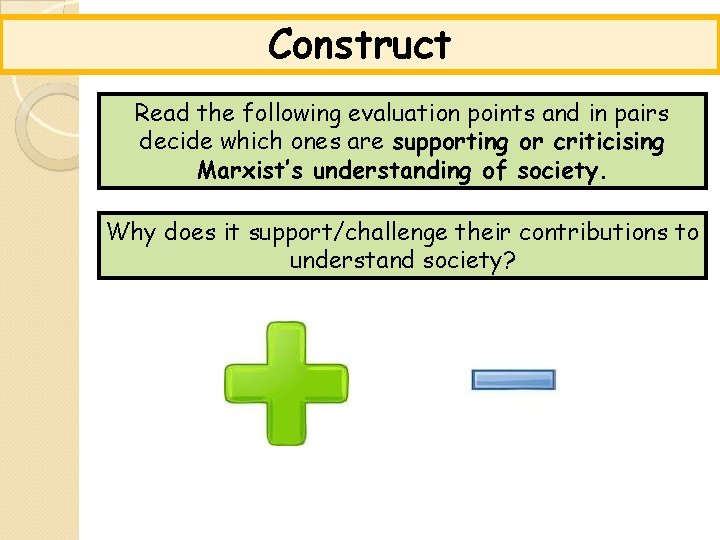 Construct Read the following evaluation points and in pairs decide which ones are supporting