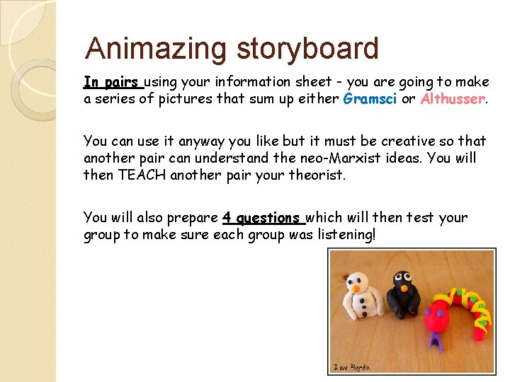 Animazing storyboard In pairs using your information sheet - you are going to make