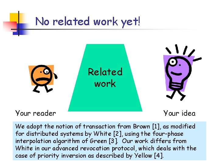 No related work yet! Related work Your reader Your idea We adopt the notion